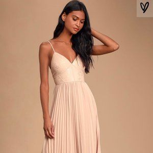 Smitten With You Blush Pink Lace Pleated Maxi Dres